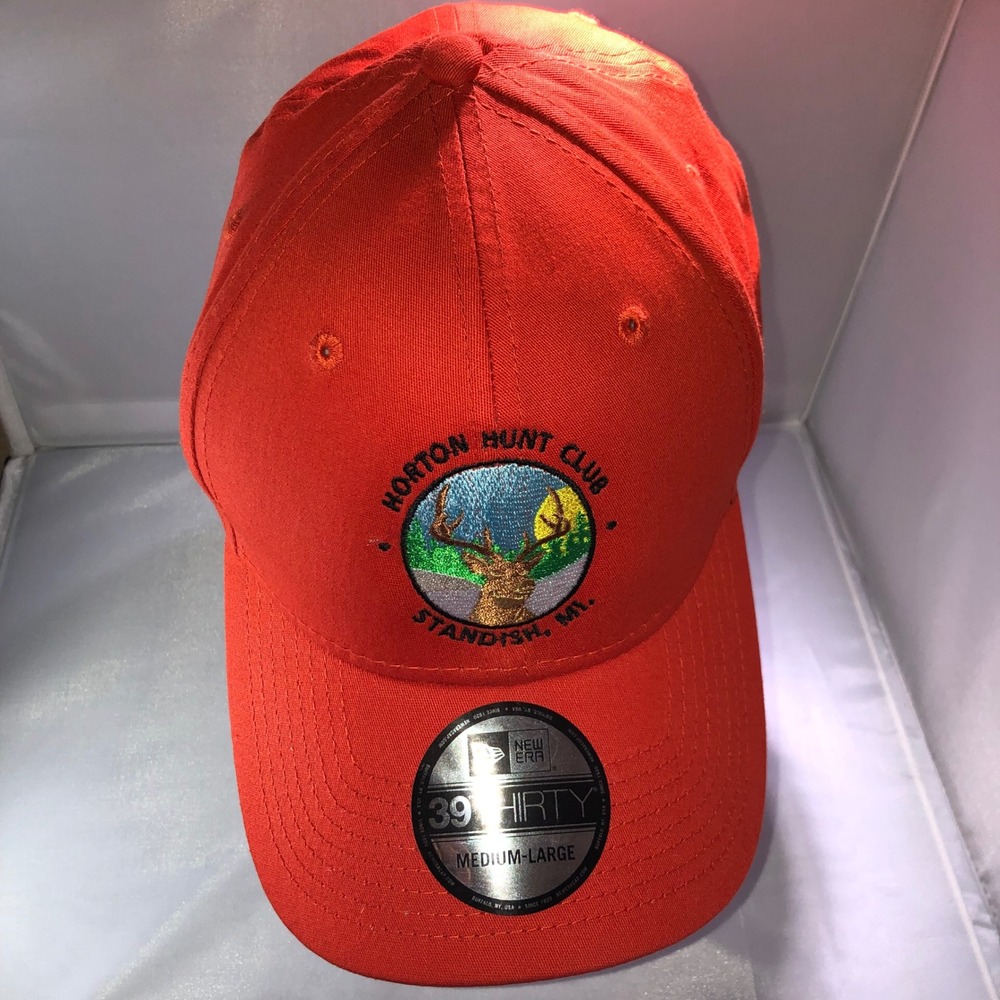 New Era 39THIRTY Horton Hunt Club Standish MI Orange Stretch Fit Hat Med-Large
